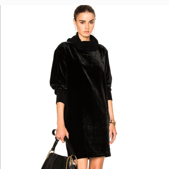 ATM ANTHONY THOMAS MELILLO Mock Neck Drappy Velvet Dress in Black Small - Picture 2 of 6